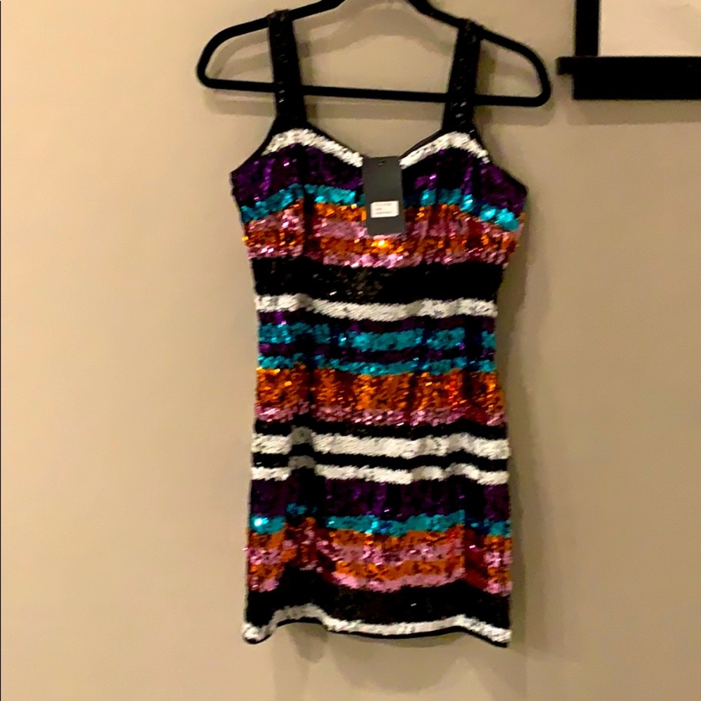A sequined cocktail dress.